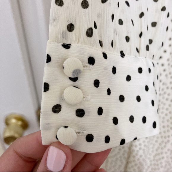 Madewell Midi Dress Georgette Smocked Ruffle Shoulder Inkbrush Dots Size M - Picture 9 of 15